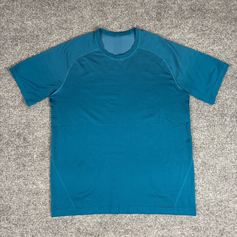 Lululemon Tech Shirt Mens Large Blue Short Sleeve Gym Training Tee